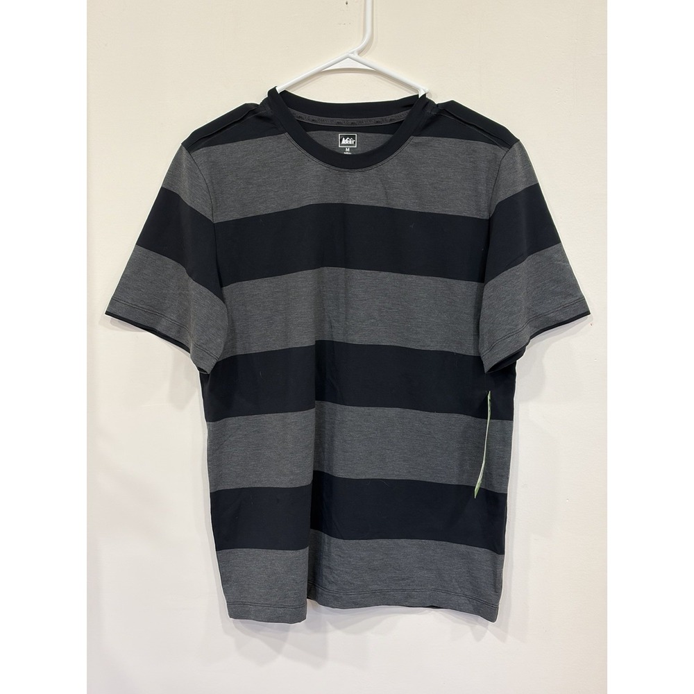 REI Co-op Men's M Striped T-Shirt Gray Black Outdoor Gorpcore Casual NWT